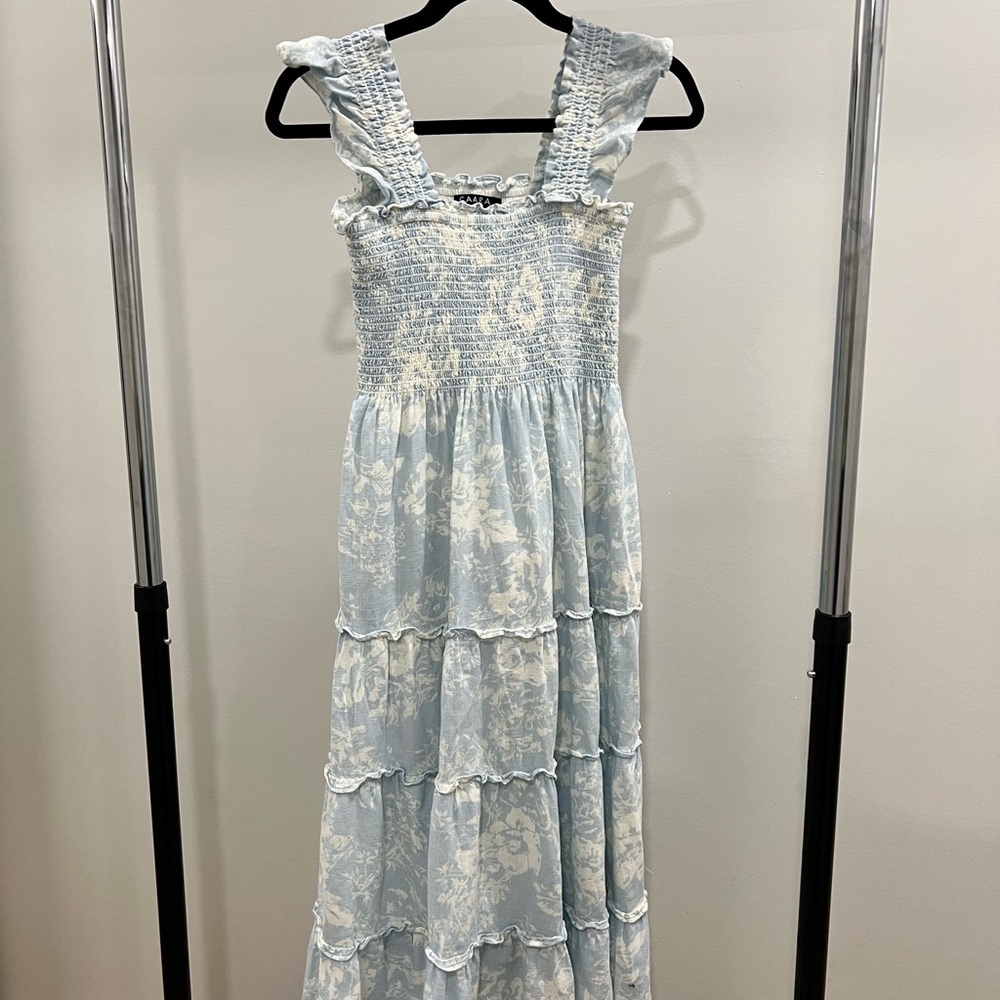 Blue and White Floral Midi Dress